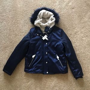 NWT Express NAVY Satin Puffer Jacket